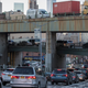 Traffic crossing the Brooklyn-Queens Expressway in 2017, stock photo.